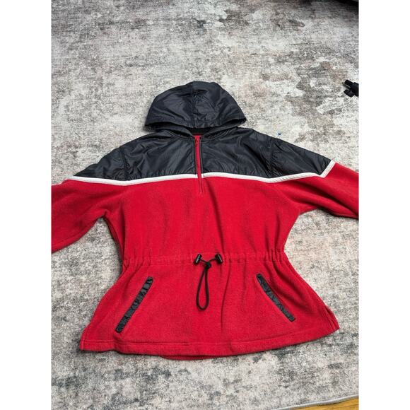 Wrangler Tops - VTG Wrangler Sherpa 1/4 Zip Pullover Hoodie Sz L Jacket Red Gorpcore Colorblock